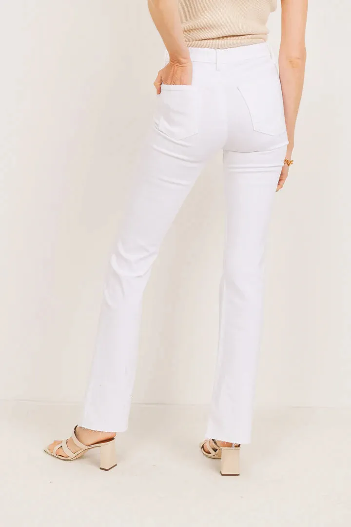 High Rise White Denim Scissor Cut Flare Jean