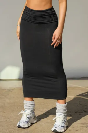 JOAH BROWN Foldover Maxi Skirt | Black