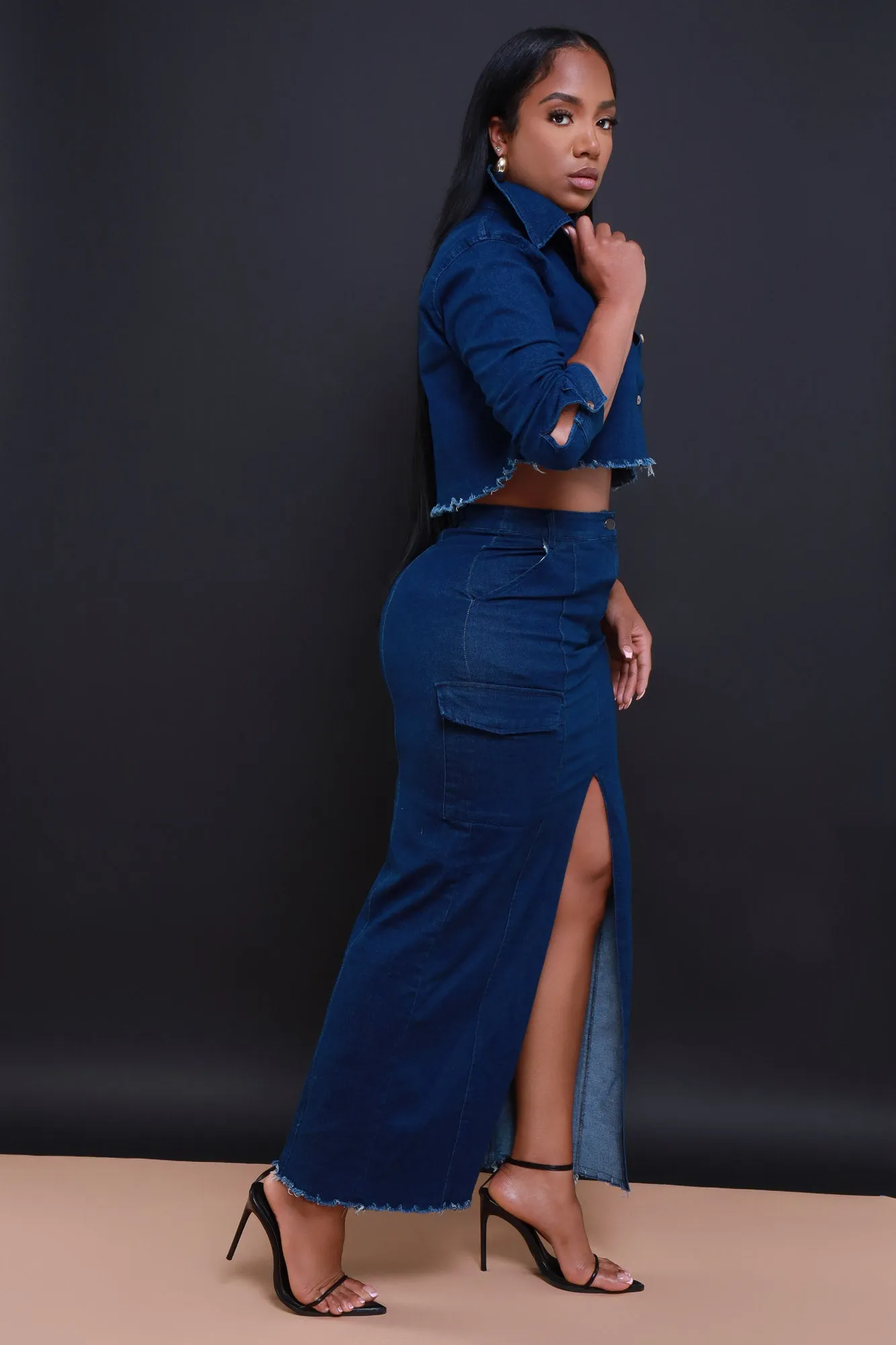 Just In Case High Rise Denim Skirt - Dark Wash