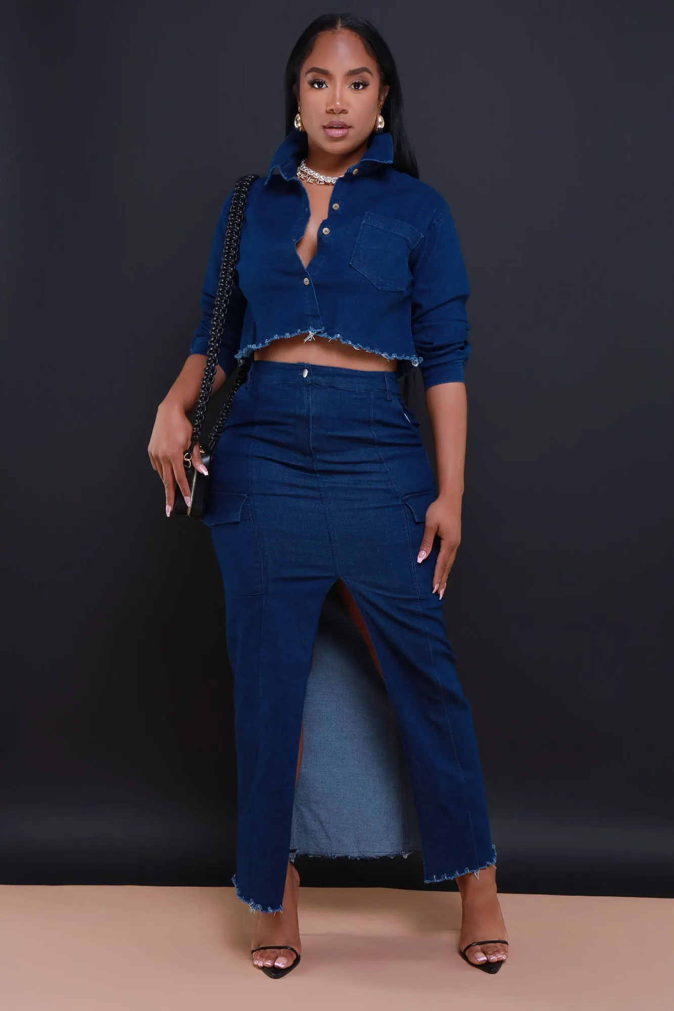 Just In Case High Rise Denim Skirt - Dark Wash