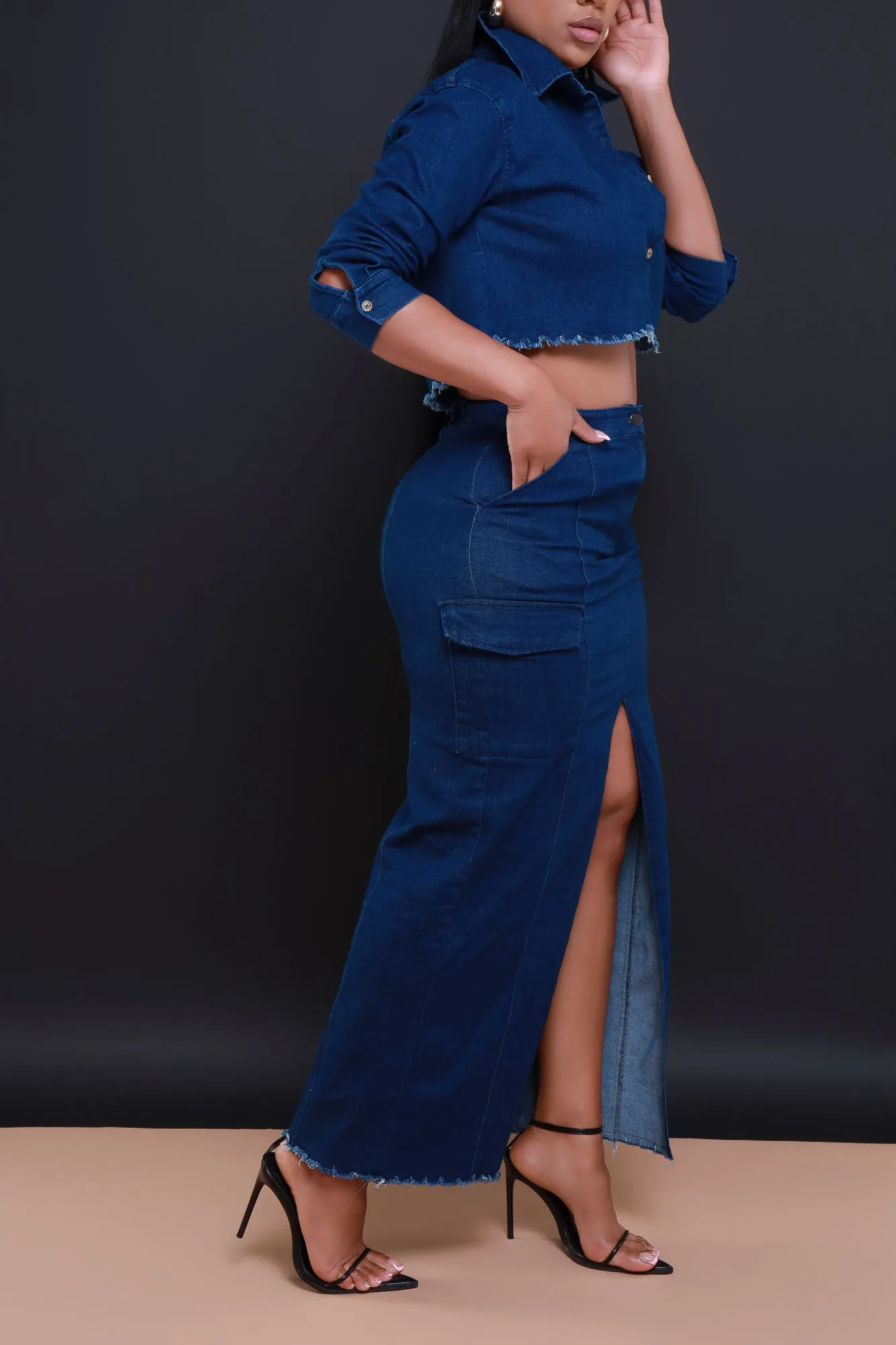 Just In Case High Rise Denim Skirt - Dark Wash