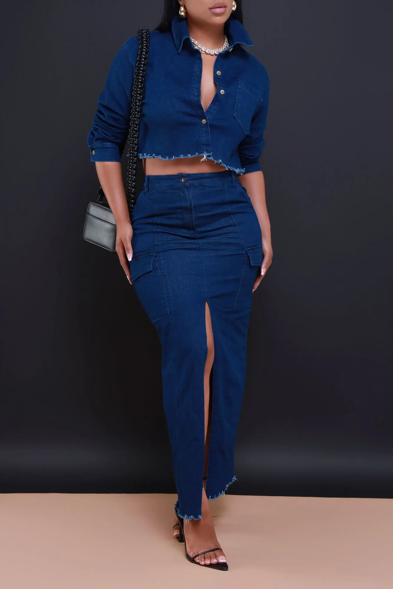 Just In Case High Rise Denim Skirt - Dark Wash