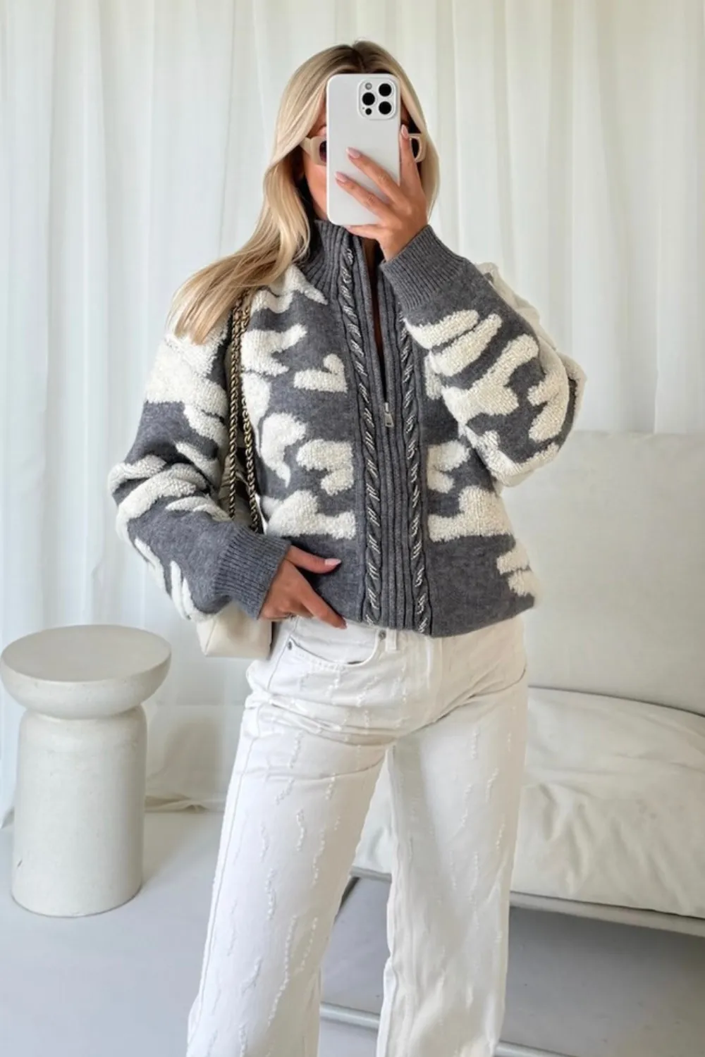 Layla grey knitted zip up sweater