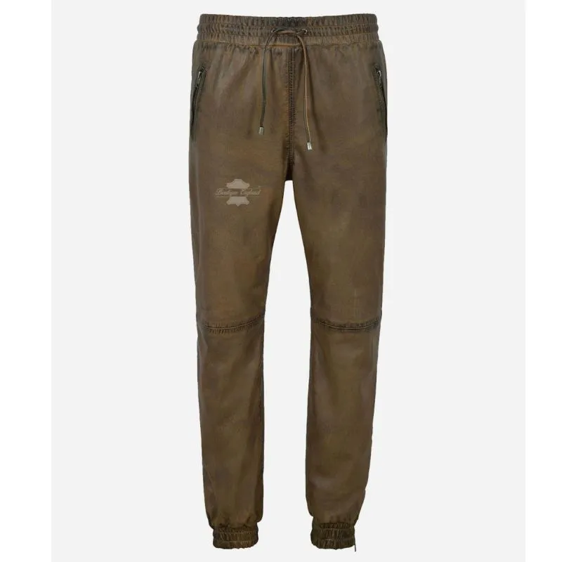 LEATHER JOGGING BOTTOM MEN'S LEATHER TROUSERS TRACKPANTS
