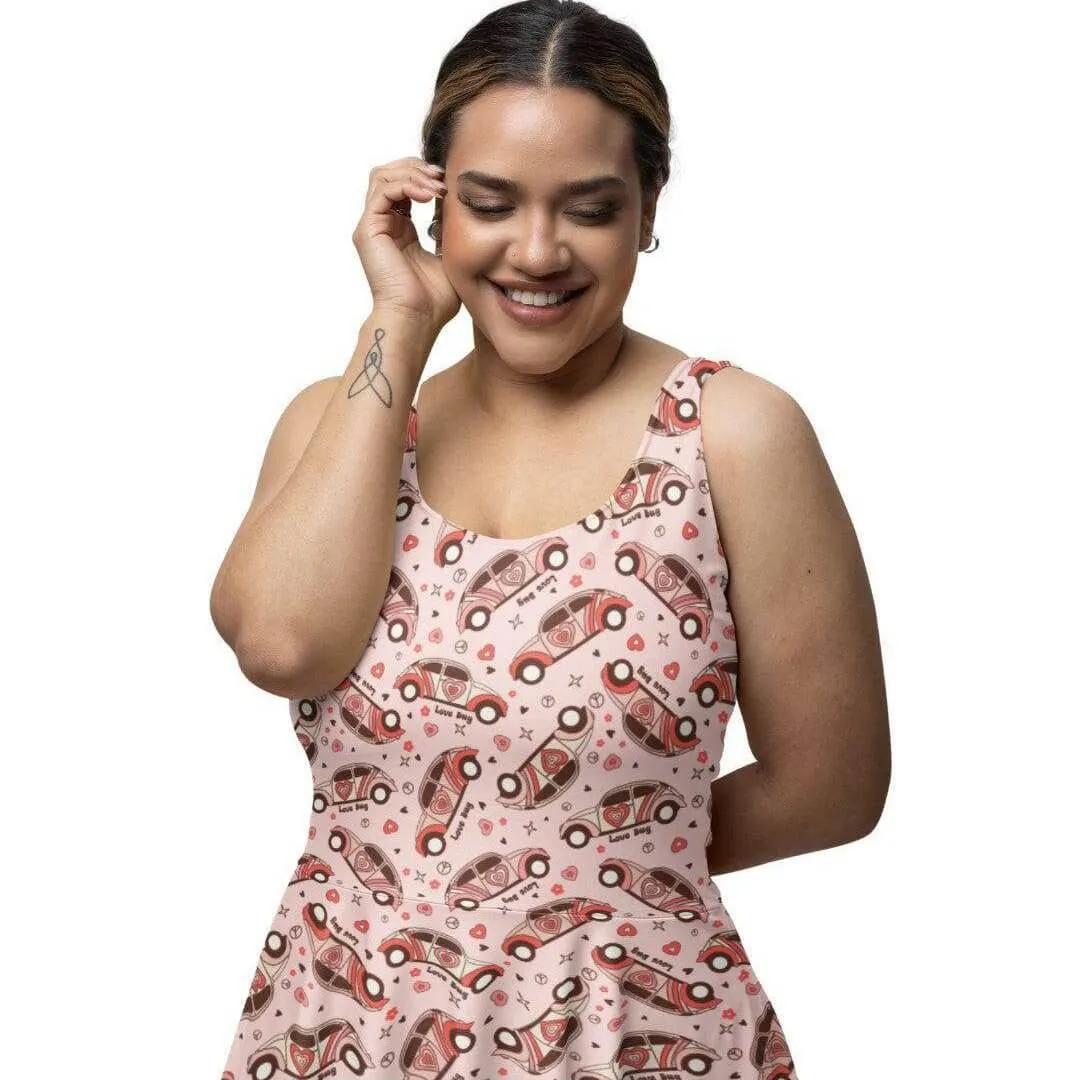 Love Bugs Knee Length Skater Dress with Pockets