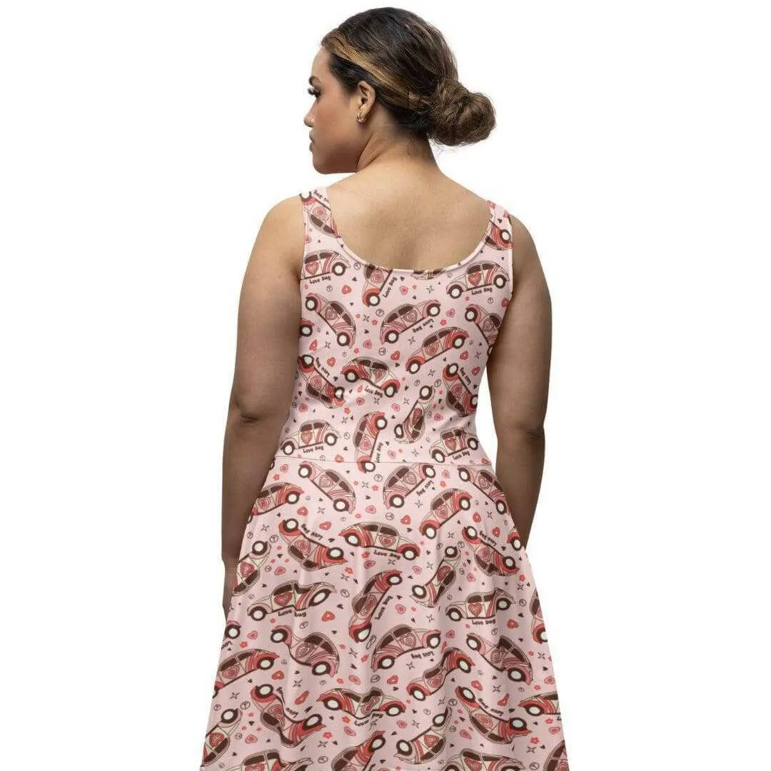 Love Bugs Knee Length Skater Dress with Pockets