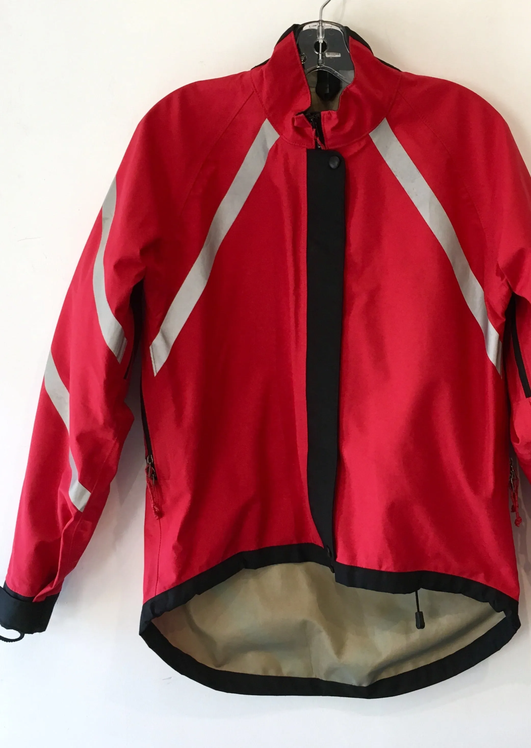 MEC Mens red & black windbreaker w/ silver reflective strips, M