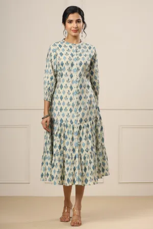 Minimalist Motifs on Off-white Silk MIDI Dress