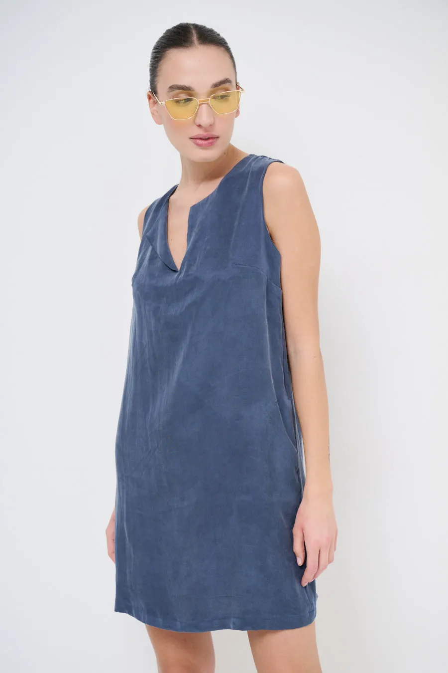 Minimalist sleeveless suede shift dress wholesale