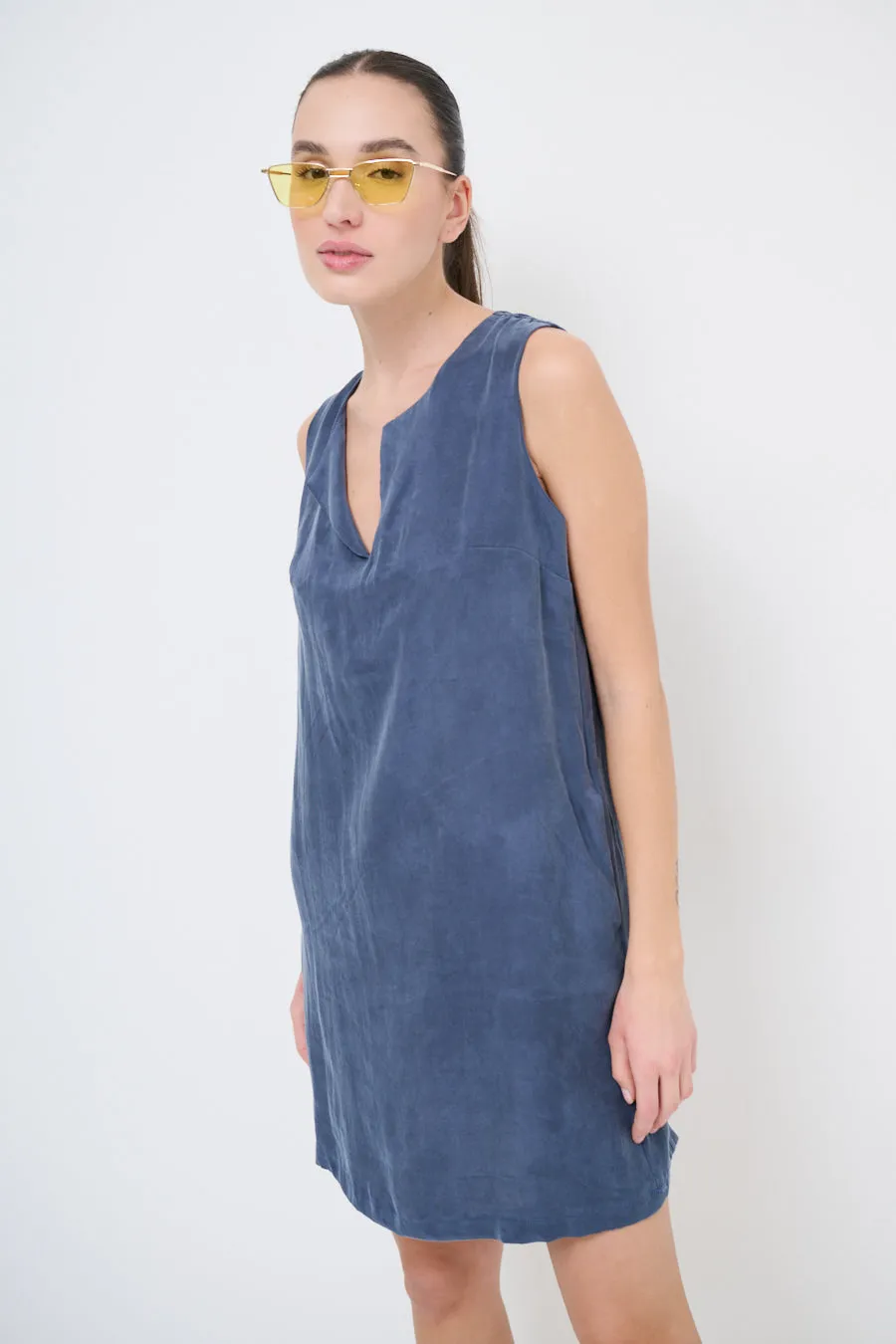 Minimalist sleeveless suede shift dress wholesale