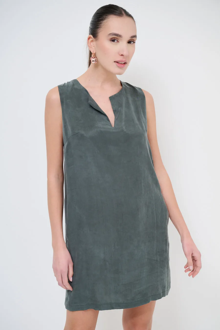 Minimalist sleeveless suede shift dress wholesale