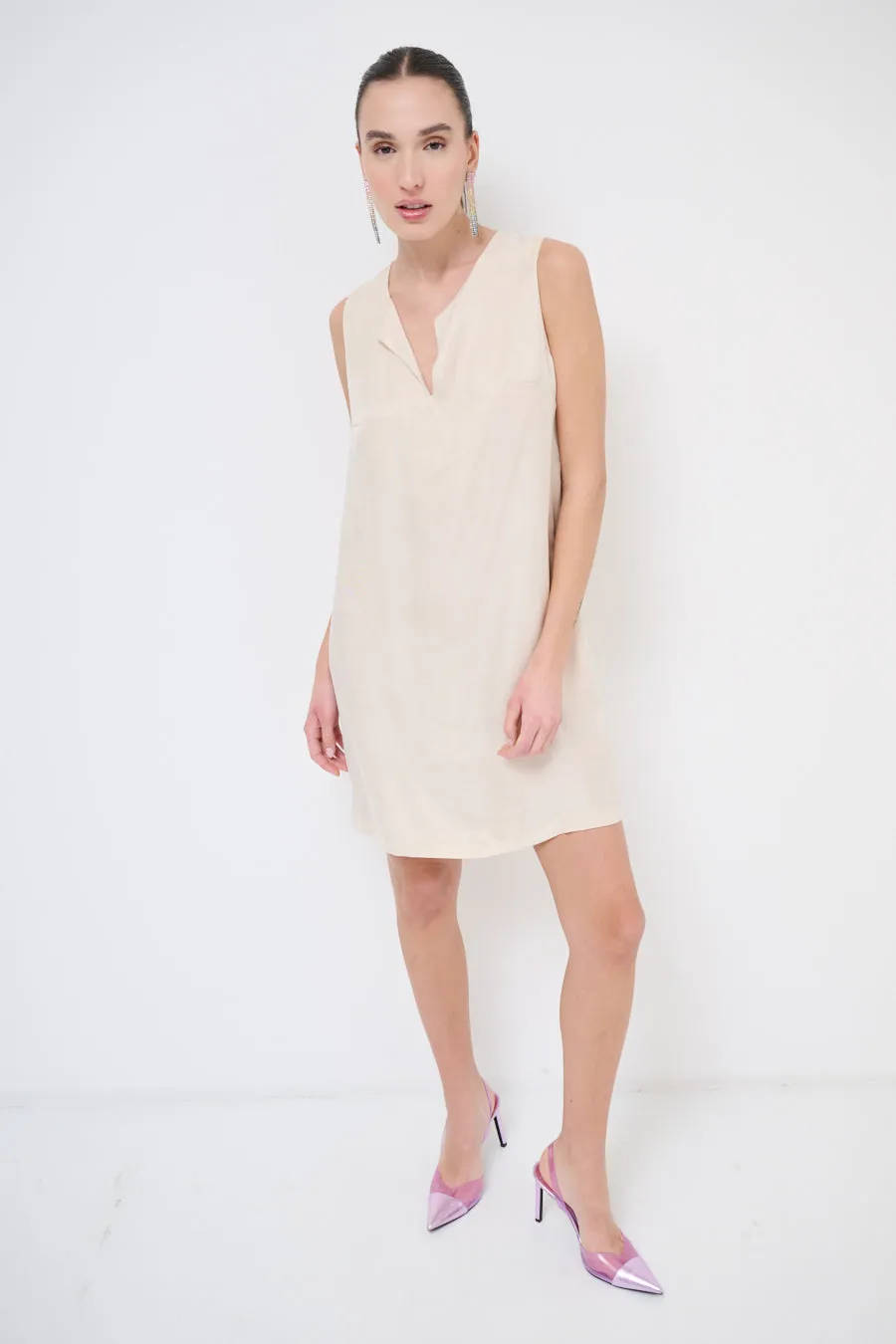 Minimalist sleeveless suede shift dress wholesale