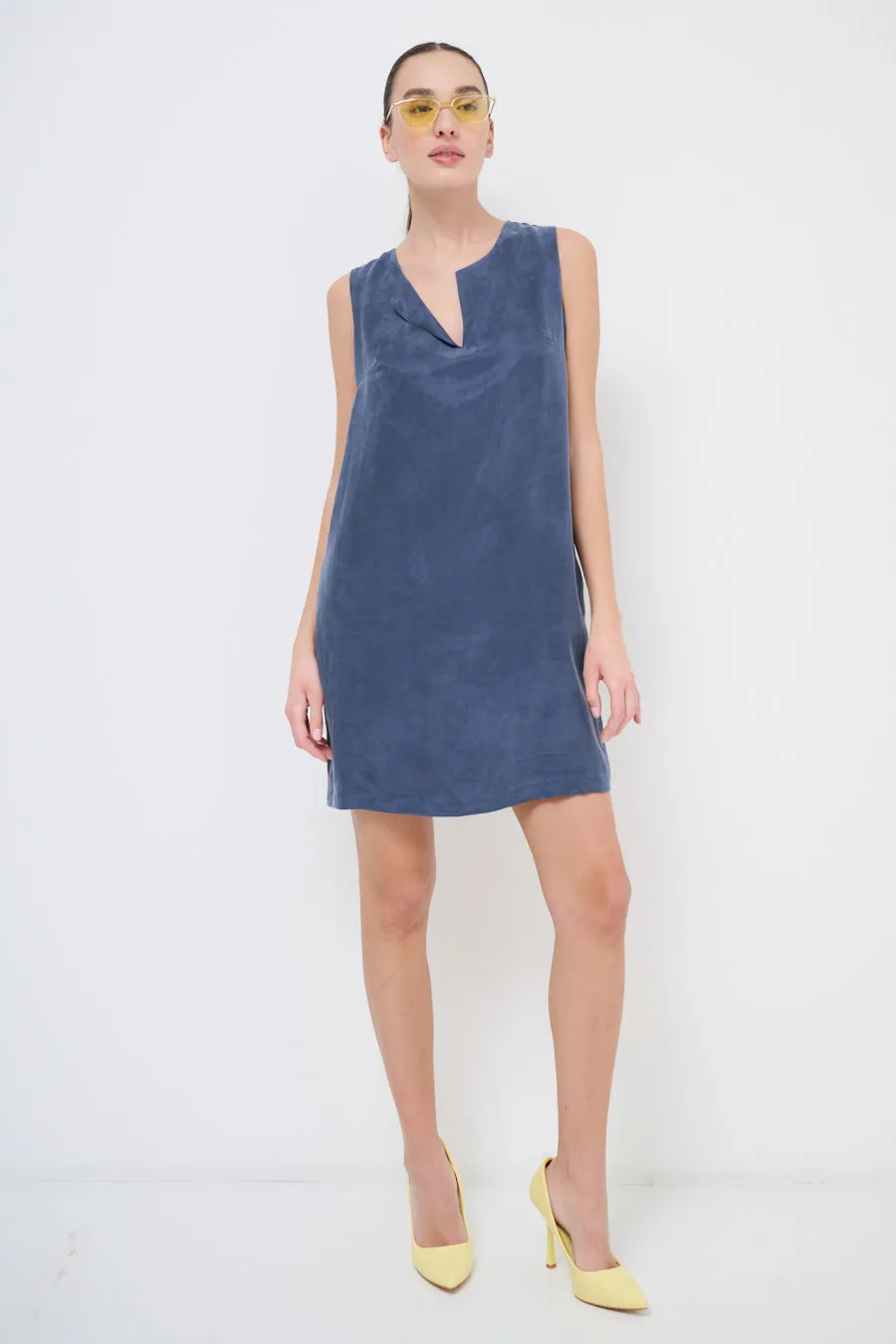 Minimalist sleeveless suede shift dress wholesale