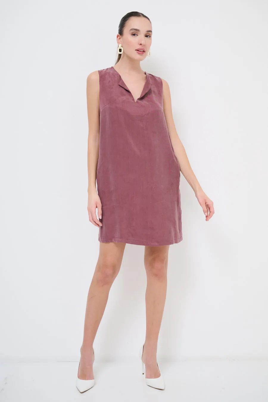 Minimalist sleeveless suede shift dress wholesale