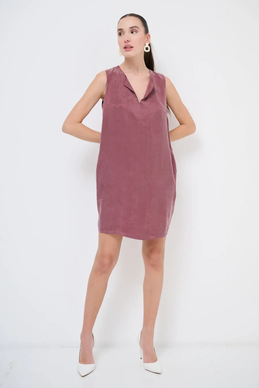 Minimalist sleeveless suede shift dress wholesale