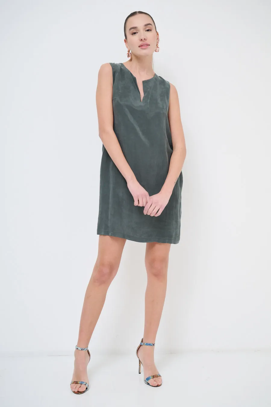 Minimalist sleeveless suede shift dress wholesale