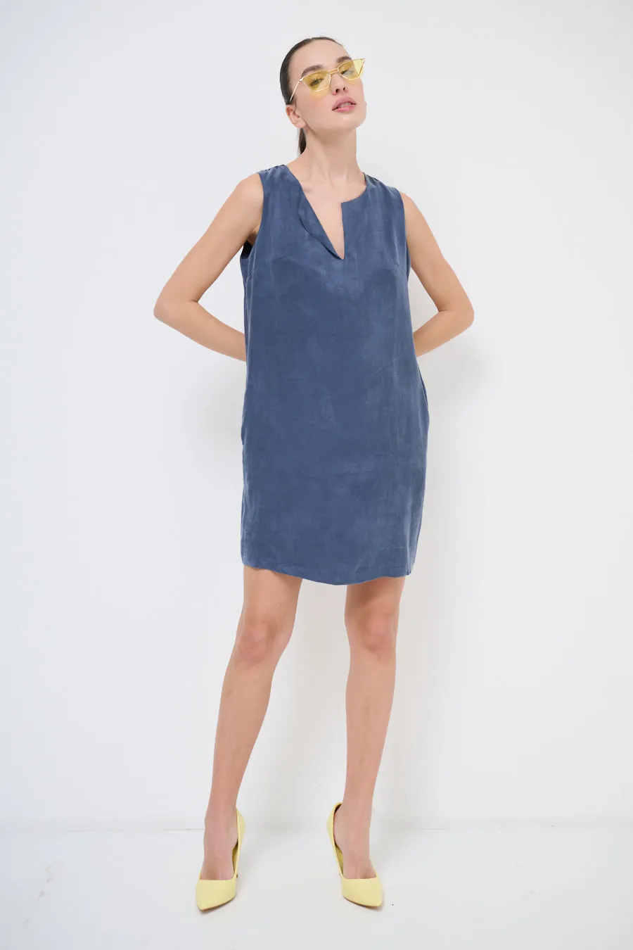 Minimalist sleeveless suede shift dress wholesale
