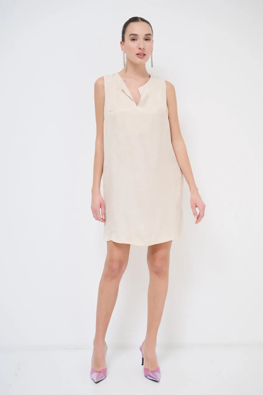 Minimalist sleeveless suede shift dress wholesale