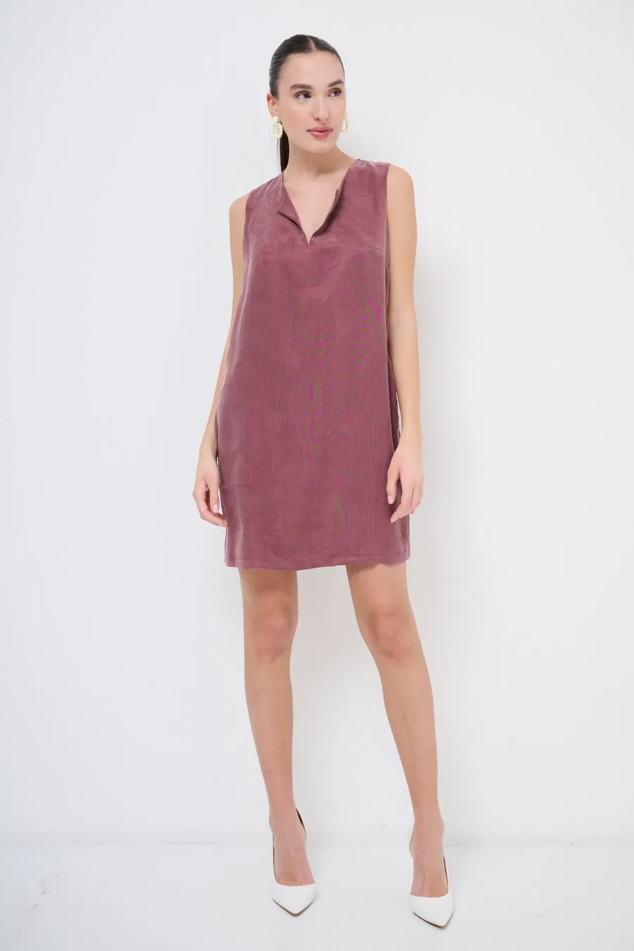 Minimalist sleeveless suede shift dress wholesale
