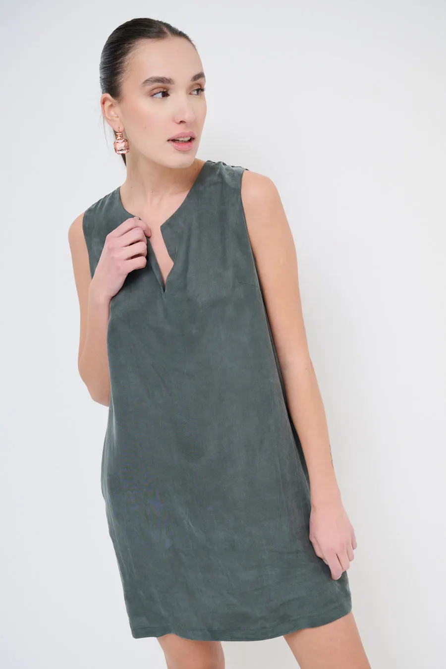 Minimalist sleeveless suede shift dress wholesale
