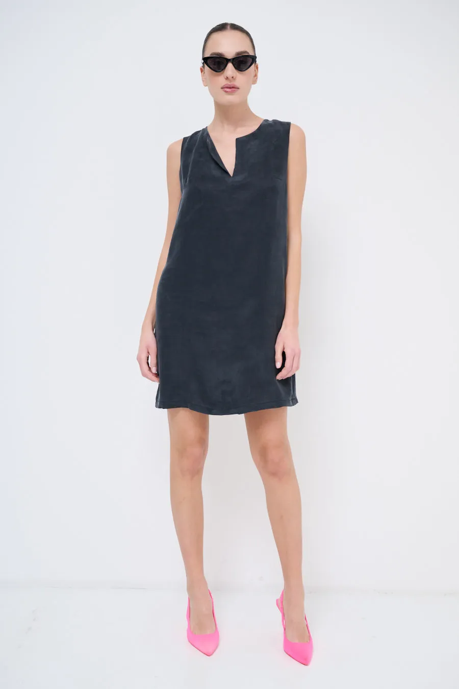 Minimalist sleeveless suede shift dress wholesale