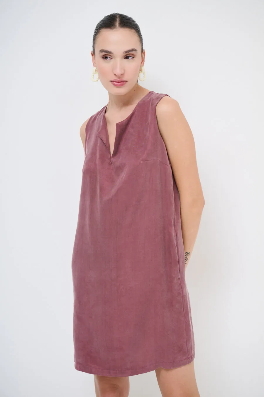 Minimalist sleeveless suede shift dress wholesale