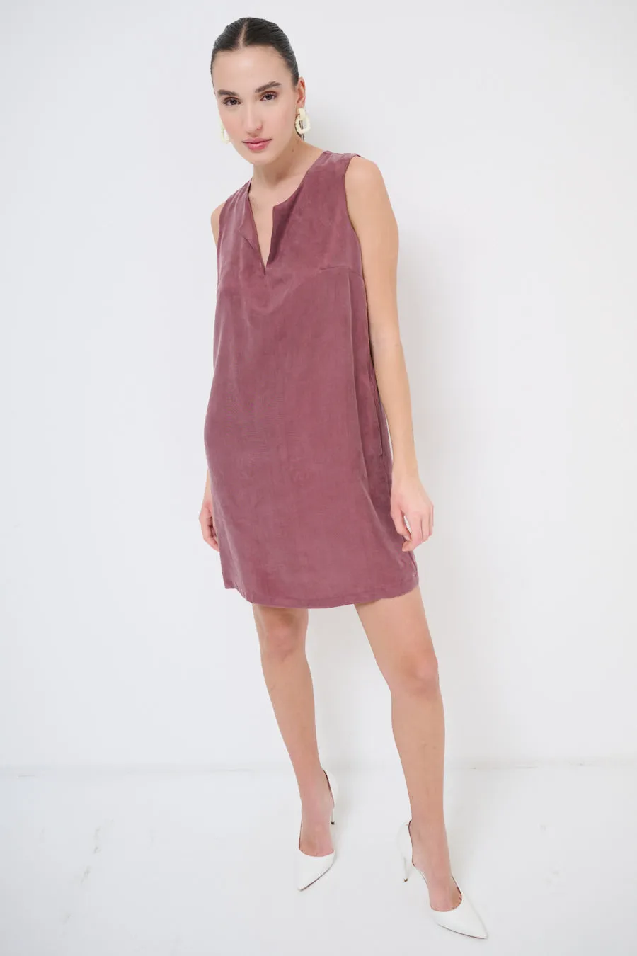 Minimalist sleeveless suede shift dress wholesale