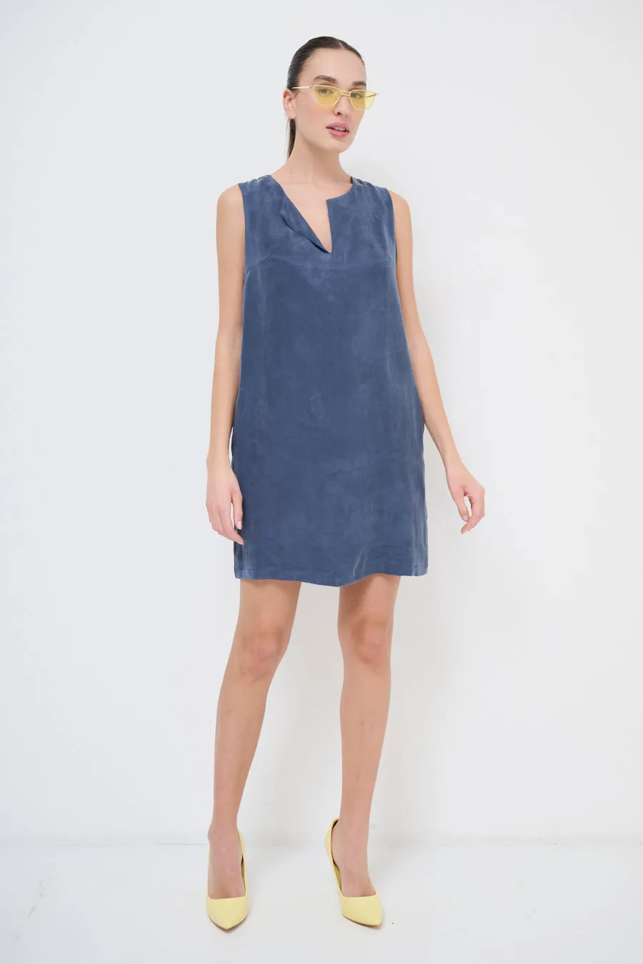 Minimalist sleeveless suede shift dress wholesale