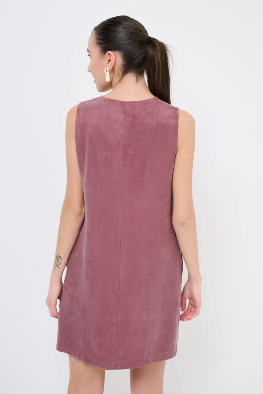 Minimalist sleeveless suede shift dress wholesale