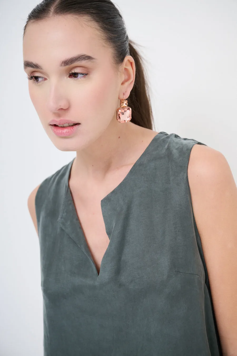 Minimalist sleeveless suede shift dress wholesale