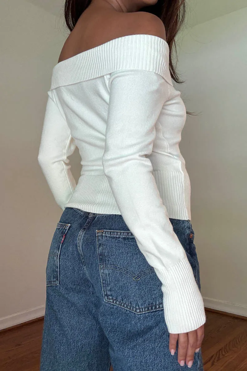 Off Shoulder Zip Sweater