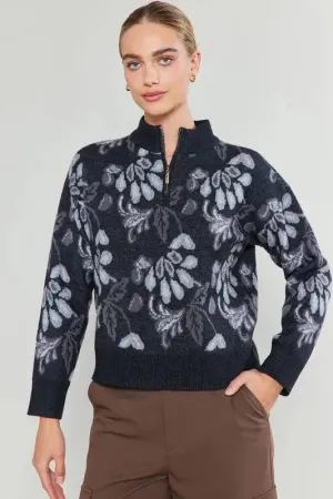 Pattern Jacquard Half Zip Up Sweater