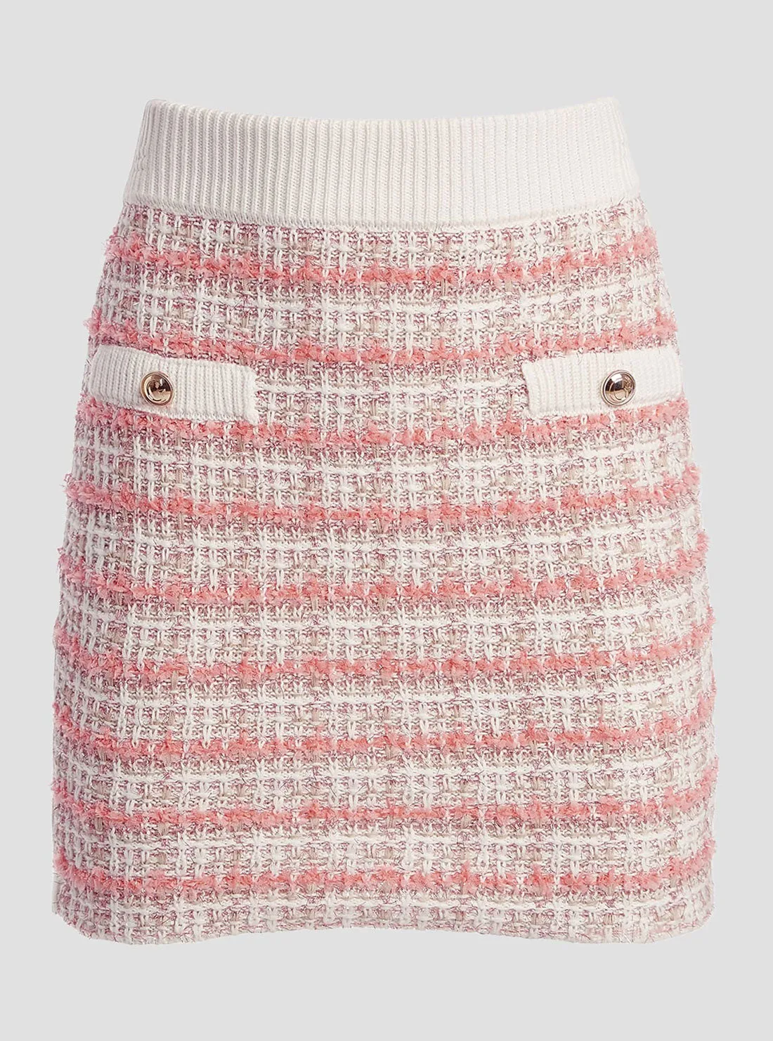 Pink Tweed Knit Mini Skirt