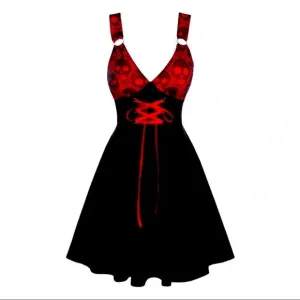 Plus Size Edgy Red Skulls Black Skater Dress