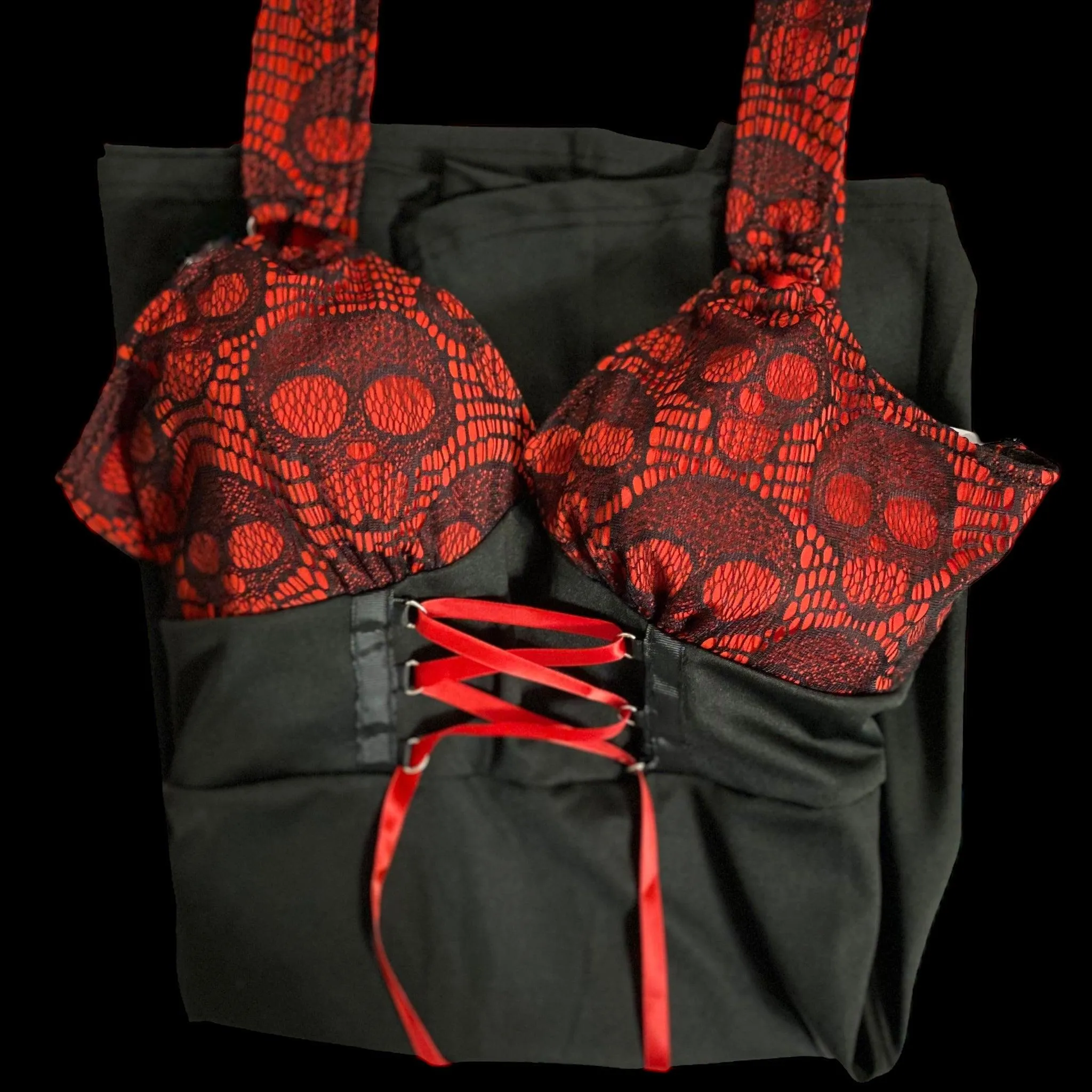 Plus Size Edgy Red Skulls Black Skater Dress