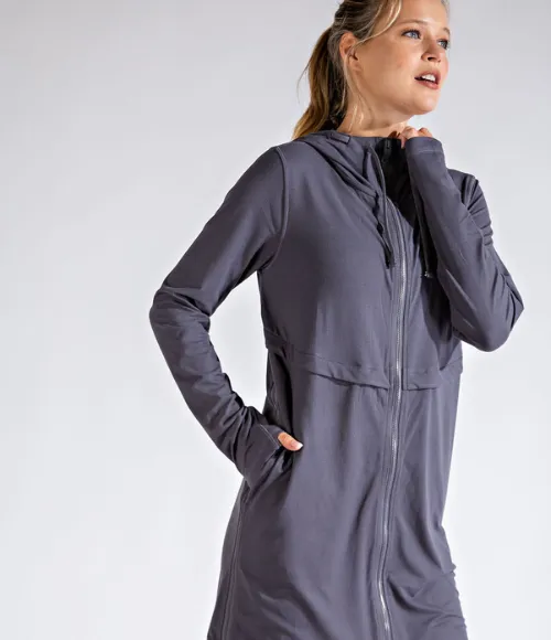 Plus Size Long Hooded Active Jacket - Multiple Colors
