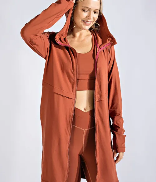 Plus Size Long Hooded Active Jacket - Multiple Colors