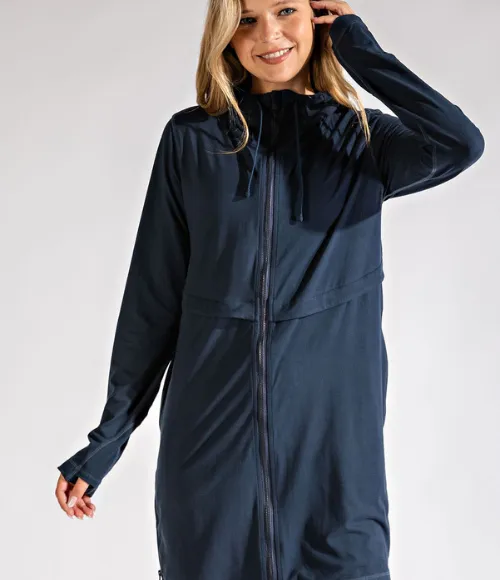 Plus Size Long Hooded Active Jacket - Multiple Colors