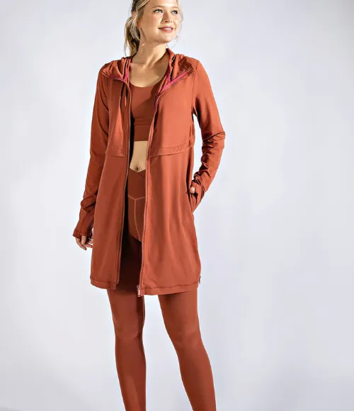 Plus Size Long Hooded Active Jacket - Multiple Colors