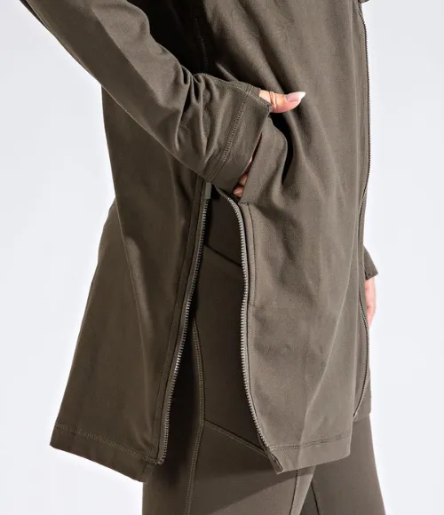 Plus Size Long Hooded Active Jacket - Multiple Colors