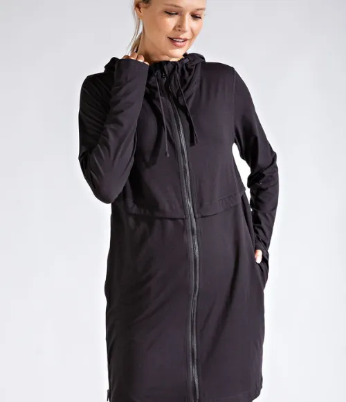 Plus Size Long Hooded Active Jacket - Multiple Colors