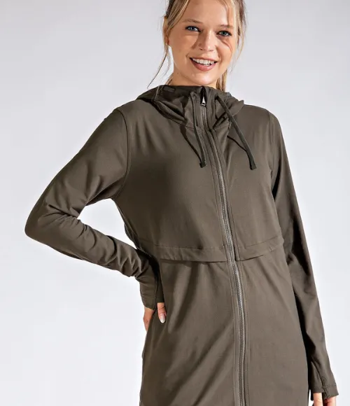 Plus Size Long Hooded Active Jacket - Multiple Colors