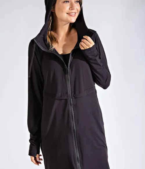 Plus Size Long Hooded Active Jacket - Multiple Colors