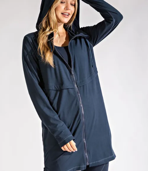 Plus Size Long Hooded Active Jacket - Multiple Colors