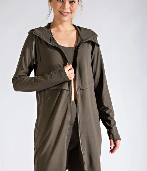 Plus Size Long Hooded Active Jacket - Multiple Colors