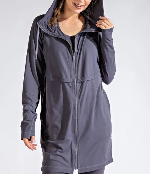 Plus Size Long Hooded Active Jacket - Multiple Colors
