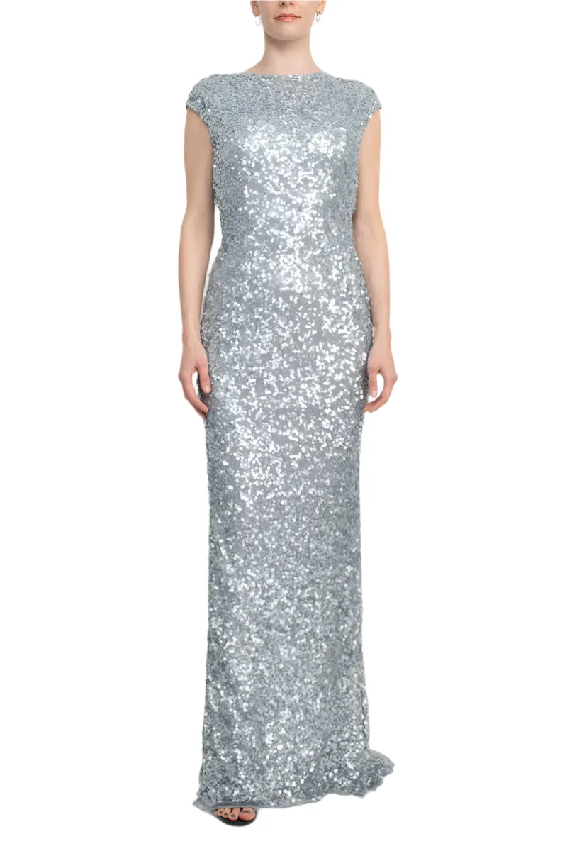 Primavera Boat Neck Cap Sleeve Cowl Back Bodycon Sequined Dress