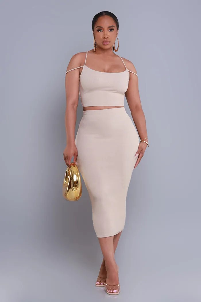 Settle Down Cropped Midi Skirt Set - Taupe