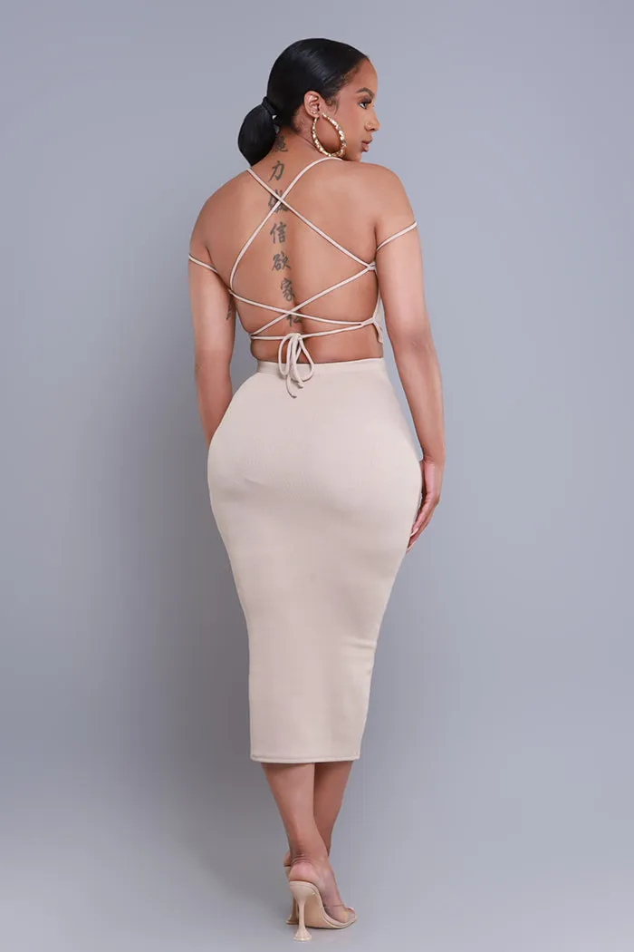Settle Down Cropped Midi Skirt Set - Taupe