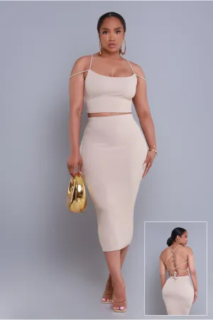 Settle Down Cropped Midi Skirt Set - Taupe